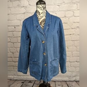 Appleseed's women's long sleeve button front blue jean jacket sz 14 pockets bb13